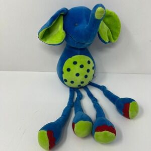 Russ Baby Effie Rattle Plush Elephant Blue Green Polka Dot Dangly Legs